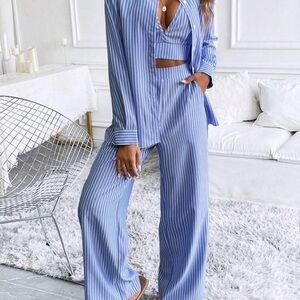 SHEIN Blue Striped Jumpsuit Set